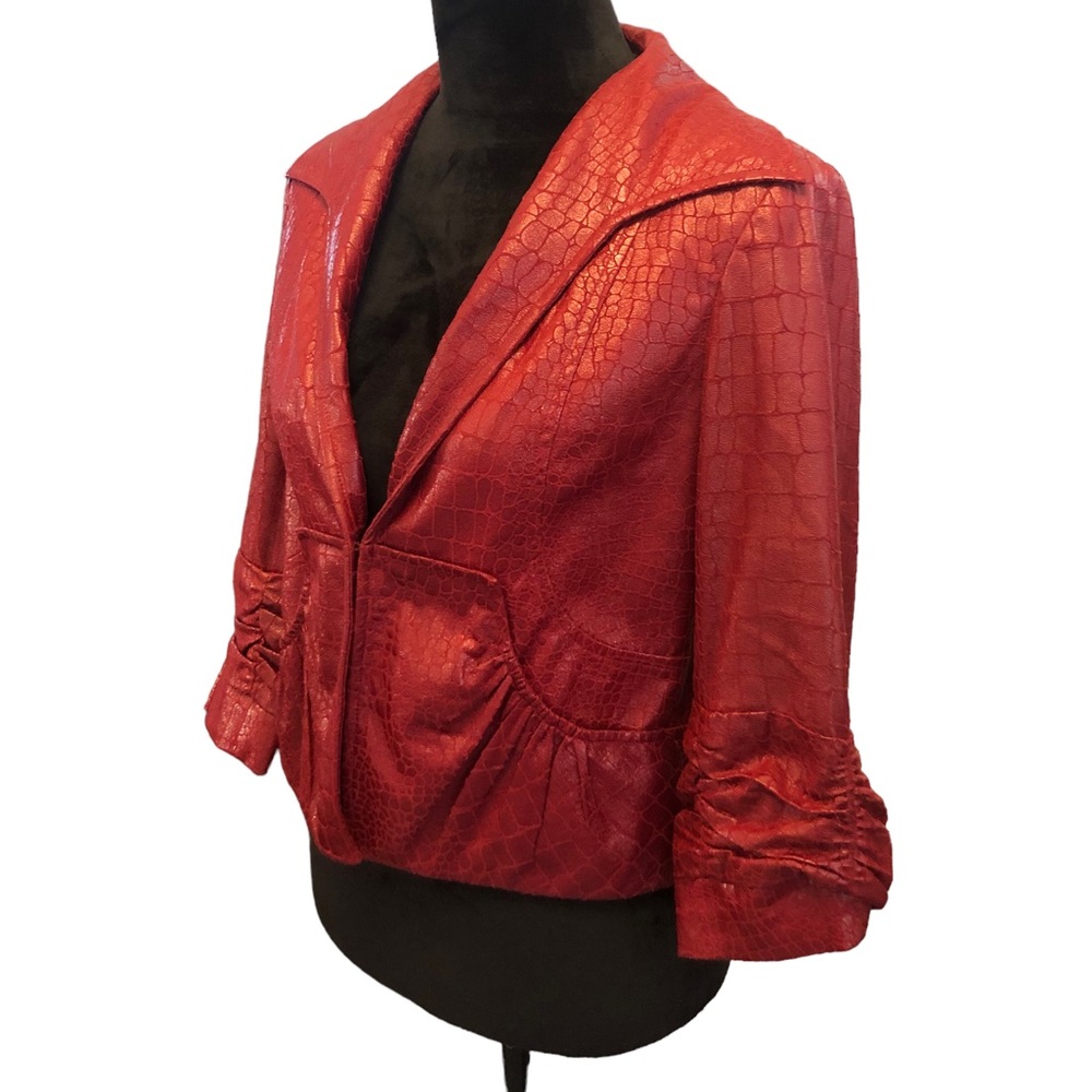 Anthracite Red Faux Crocodile Moto Jacket size 6 - Picture 3 of 11
